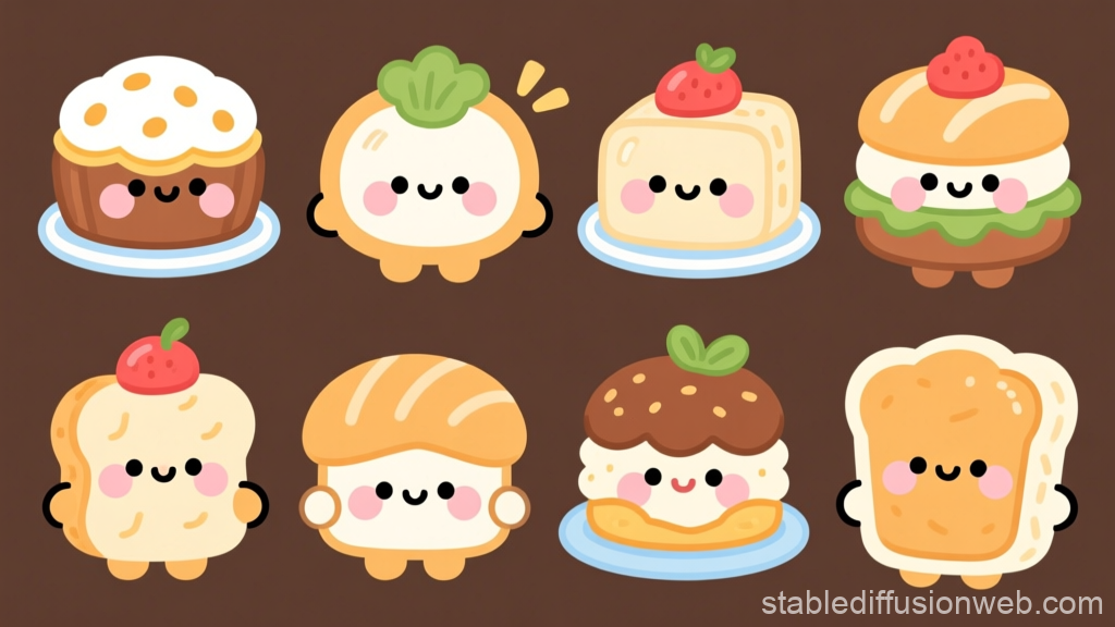 Kawaii Cute Food Characters with Smiling Faces