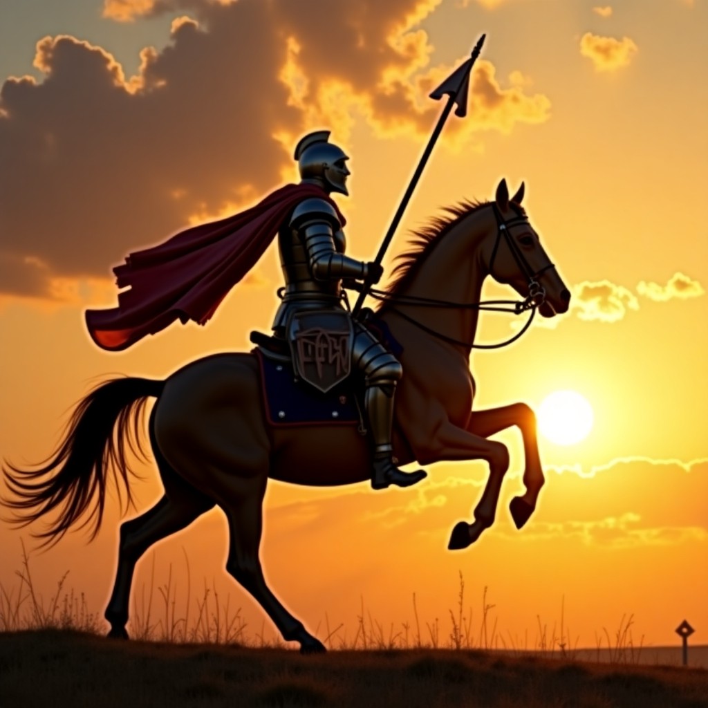 Knight on Horseback at Sunset
