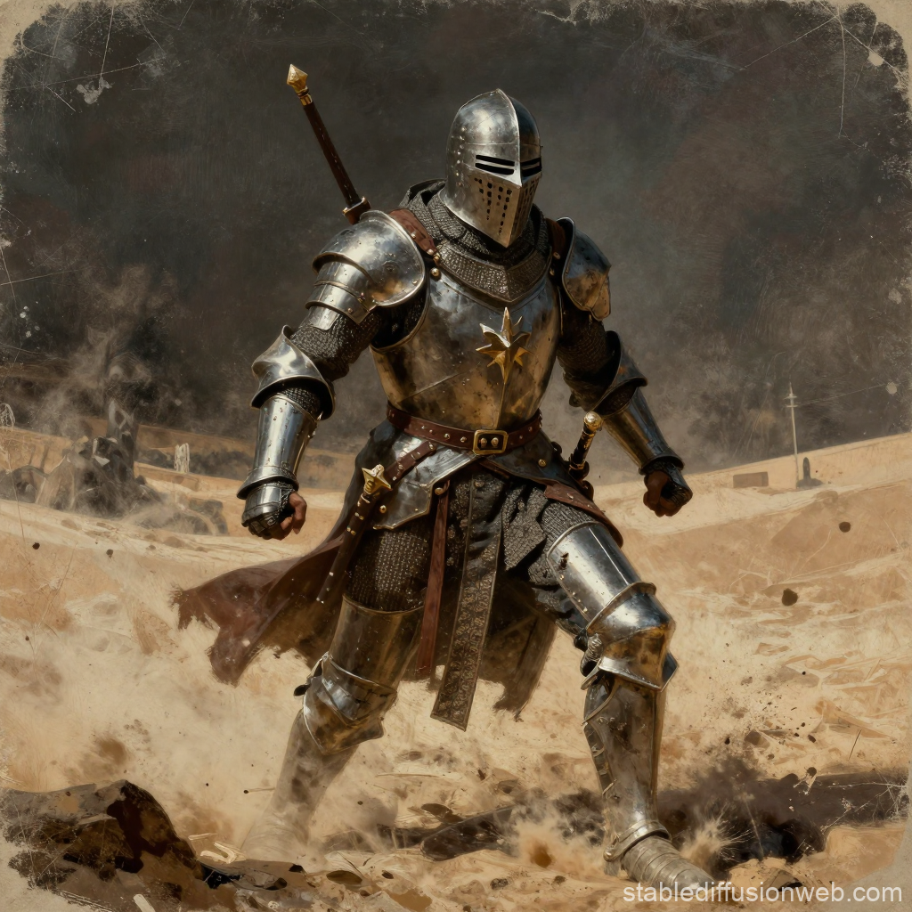 Knight Templar in Desert Battle Scene