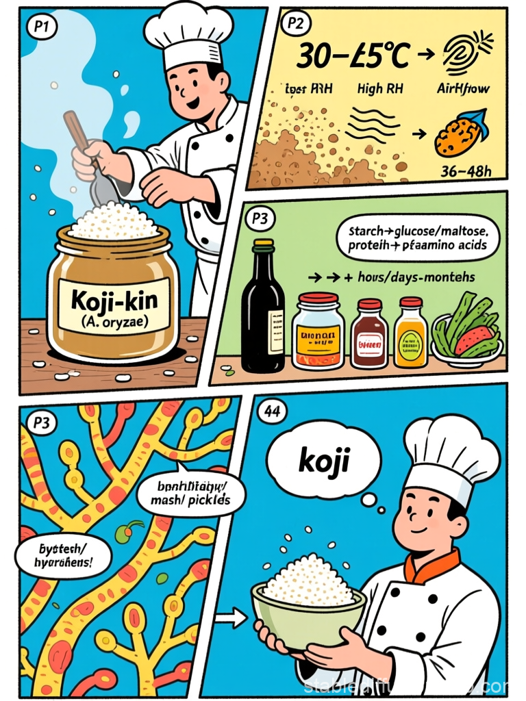 Koji Fermentation Process Explained in Comic Panels