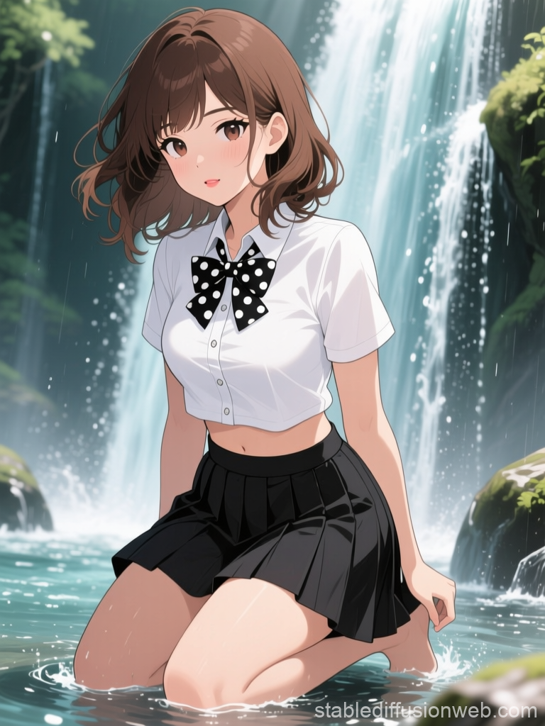 Korean Anime Girl by Waterfall
