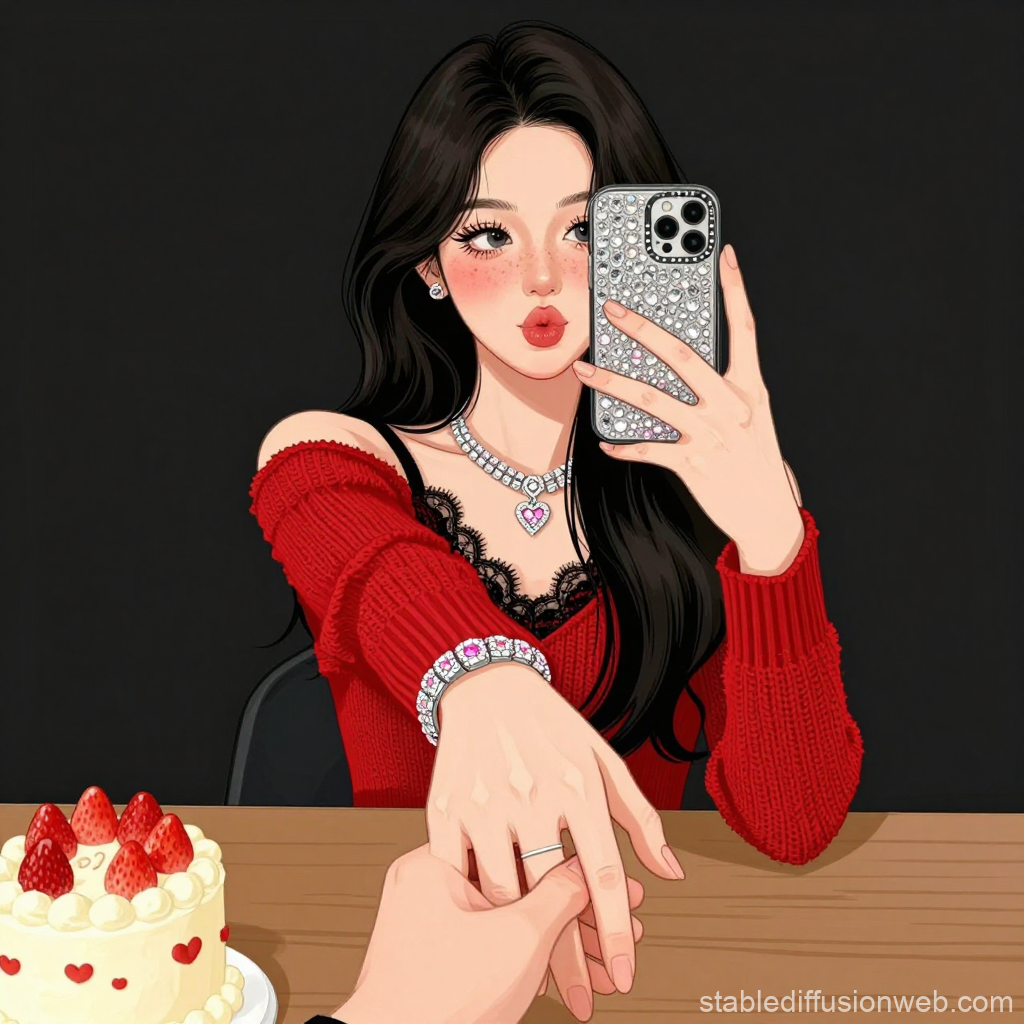 Korean Woman Taking Birthday Selfie Holding Hands