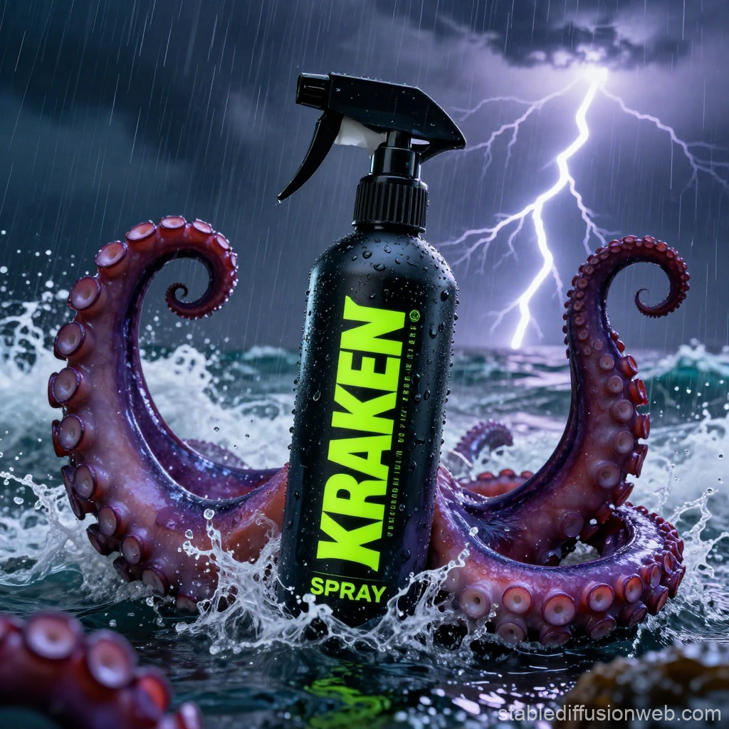 Kraken Spray Bottle with Tentacles in Stormy Sea