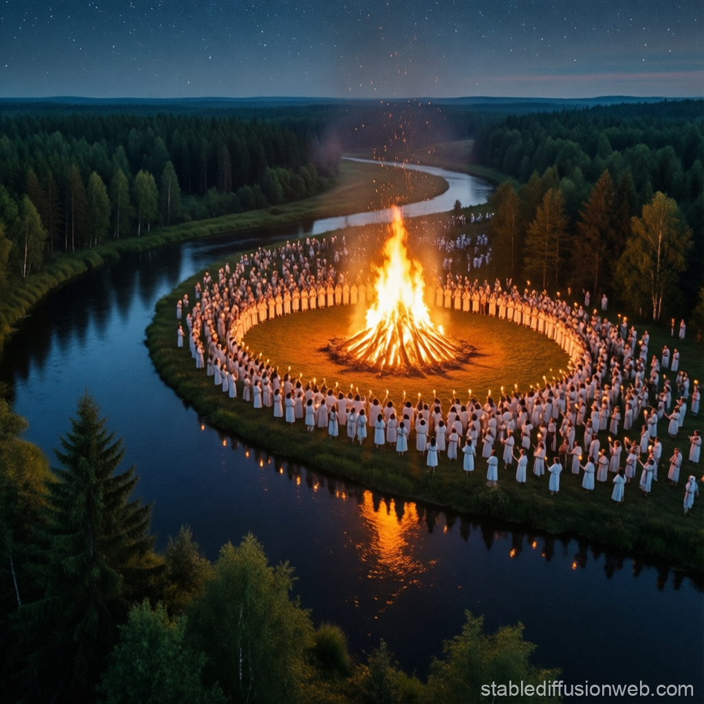 Kupala Night Bonfire Celebration by the River