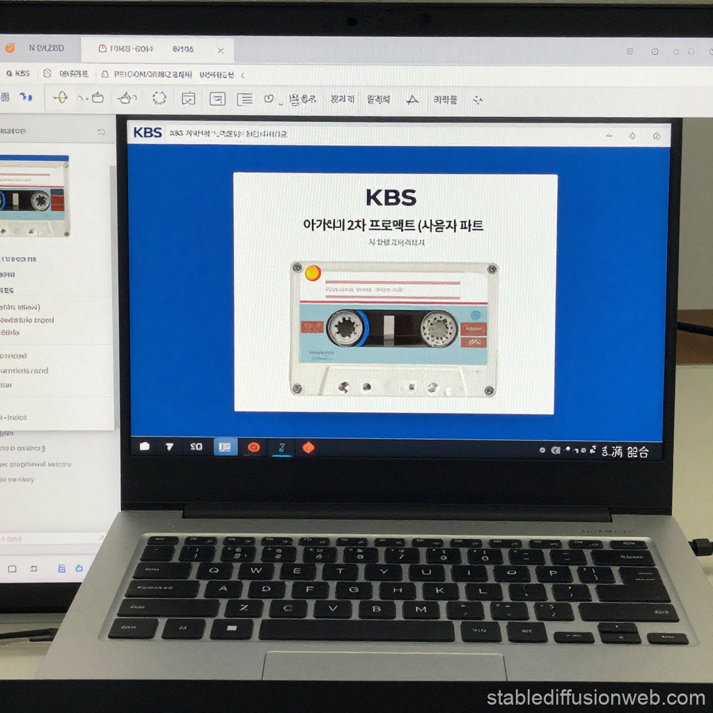 Laptop Displaying KBS Project with Cassette Tape Image