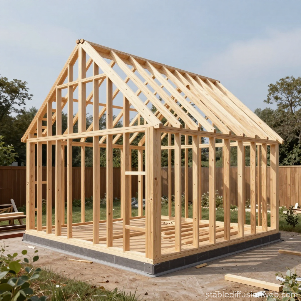 Larch Wooden Framework of a House Under Construction