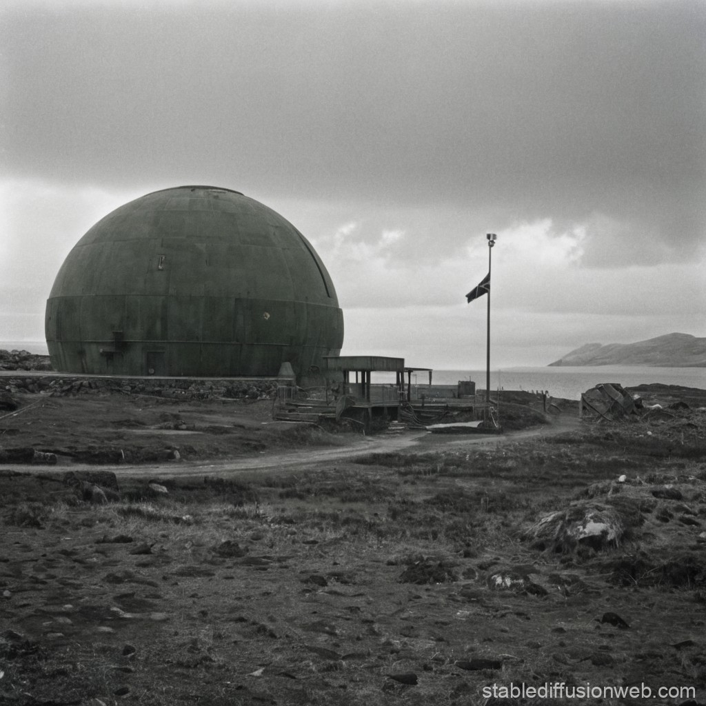 Large Spherical Radar Dome on Remote Coastal Landscape