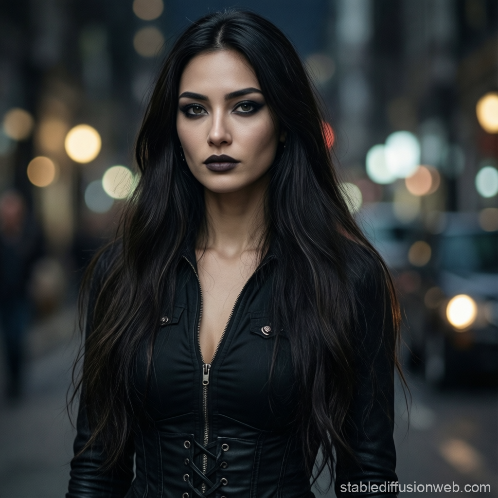 Latina Goth Woman in Urban Night Portrait