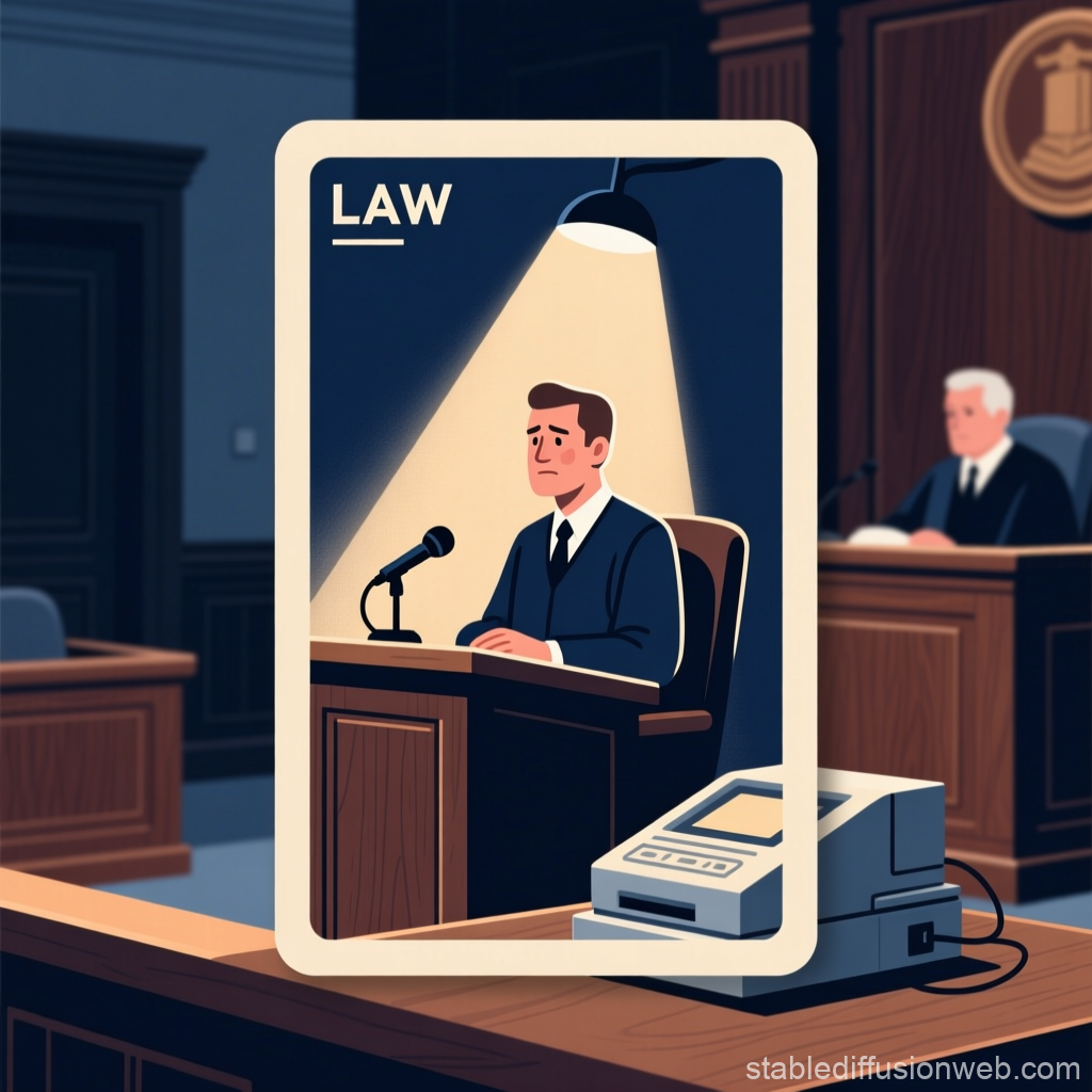 Law Card Illustration of Courtroom Testimony