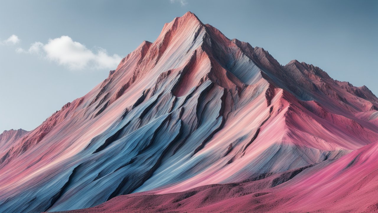 Layered Rock Mountain with Pink and Blue Striations