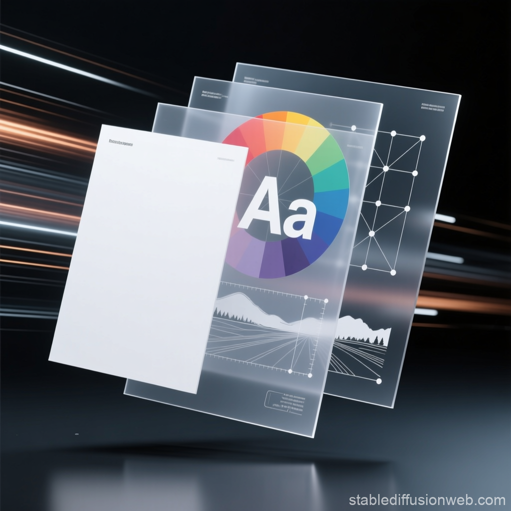 Layered Transparent Graphic Design Elements with Color Wheel and Typography