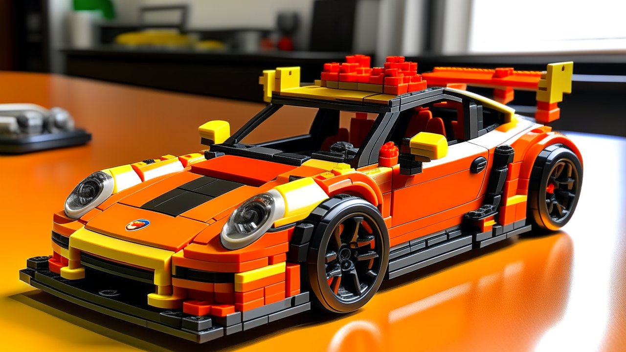 Lego Porsche 911 GT3 RS Model on Orange Surface