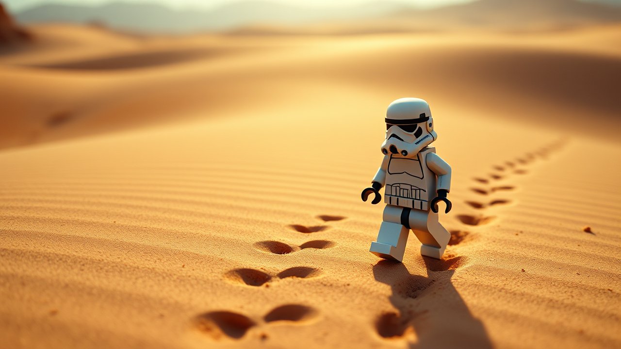 Lego Stormtrooper Walking in Desert Sand