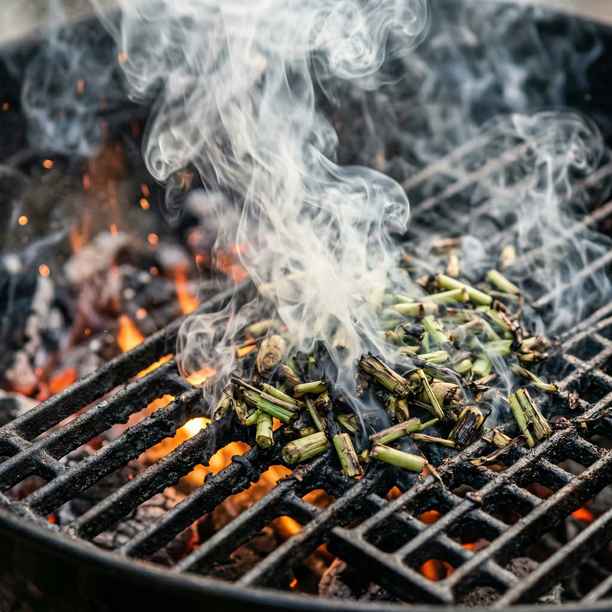 Lemongrass Smoking on a Hot Grill