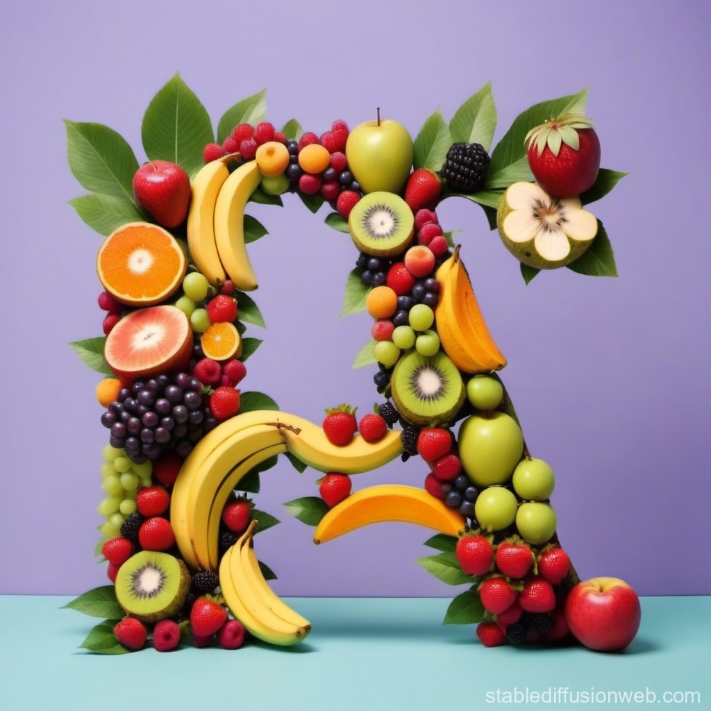 Letter A Composed of Various Fresh Fruits
