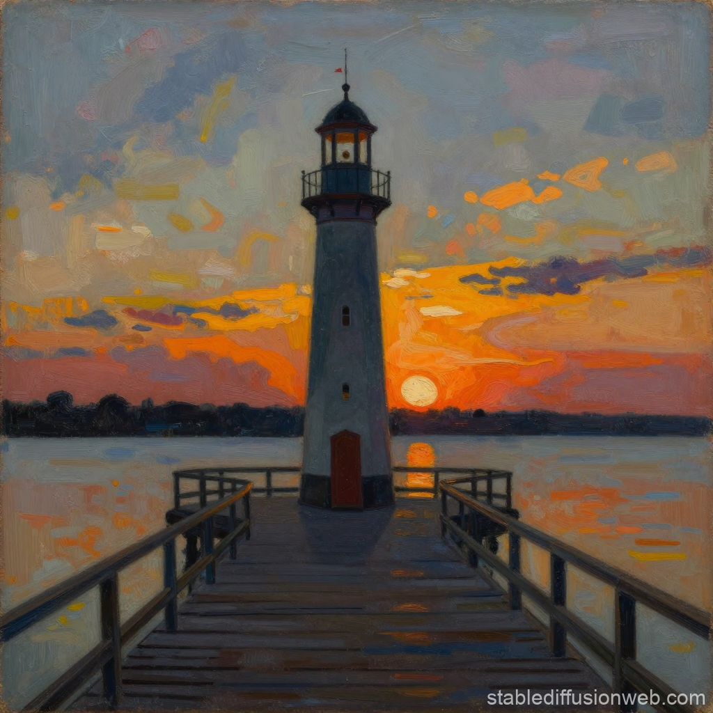 Lighthouse at Sunset Over Calm Waters