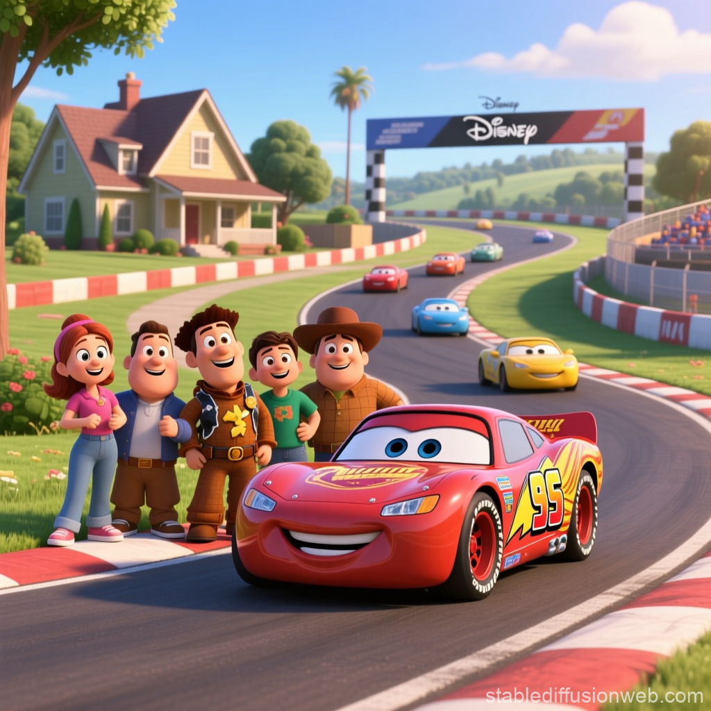 Lightning McQueen and Friends at a Disney Race Track
