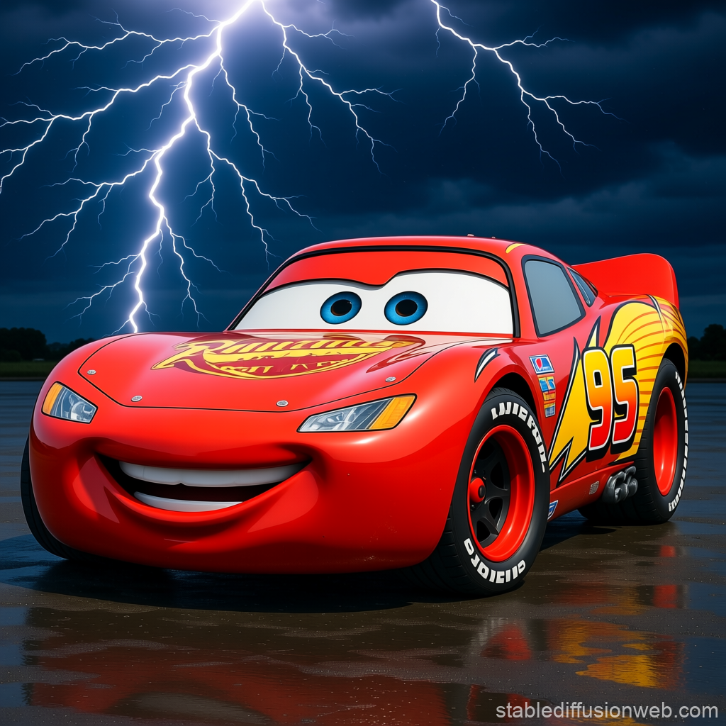 Lightning McQueen Racing Car with Thunderstorm