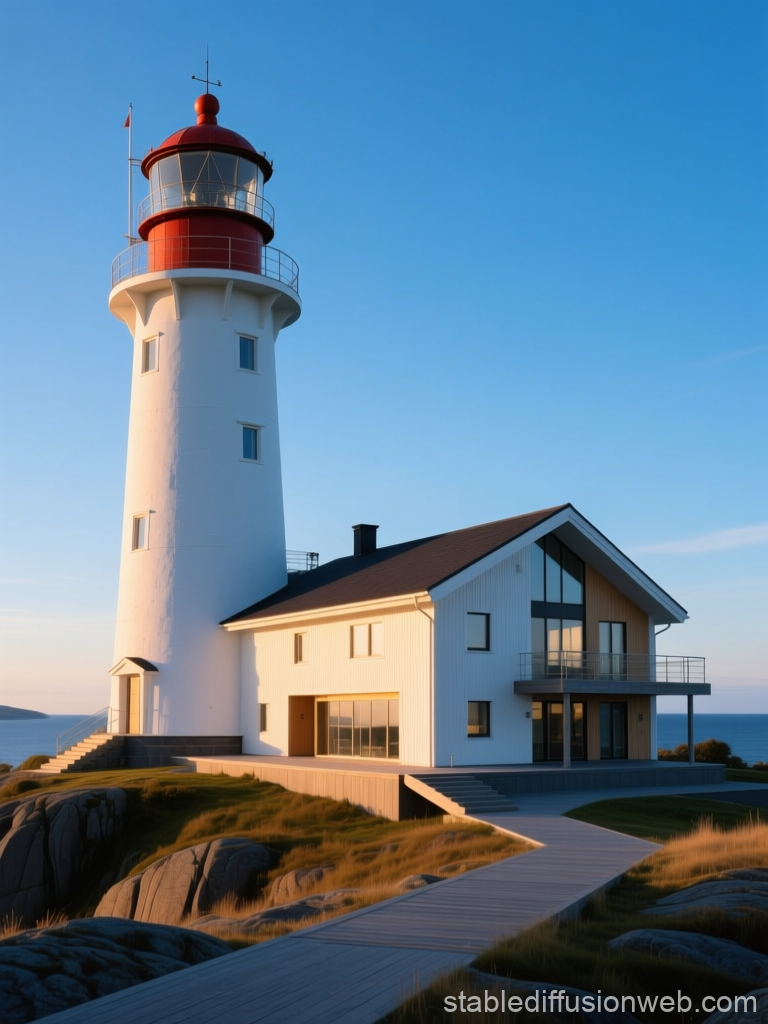 Lindesnes Lighthouse by Day with Adjacent House