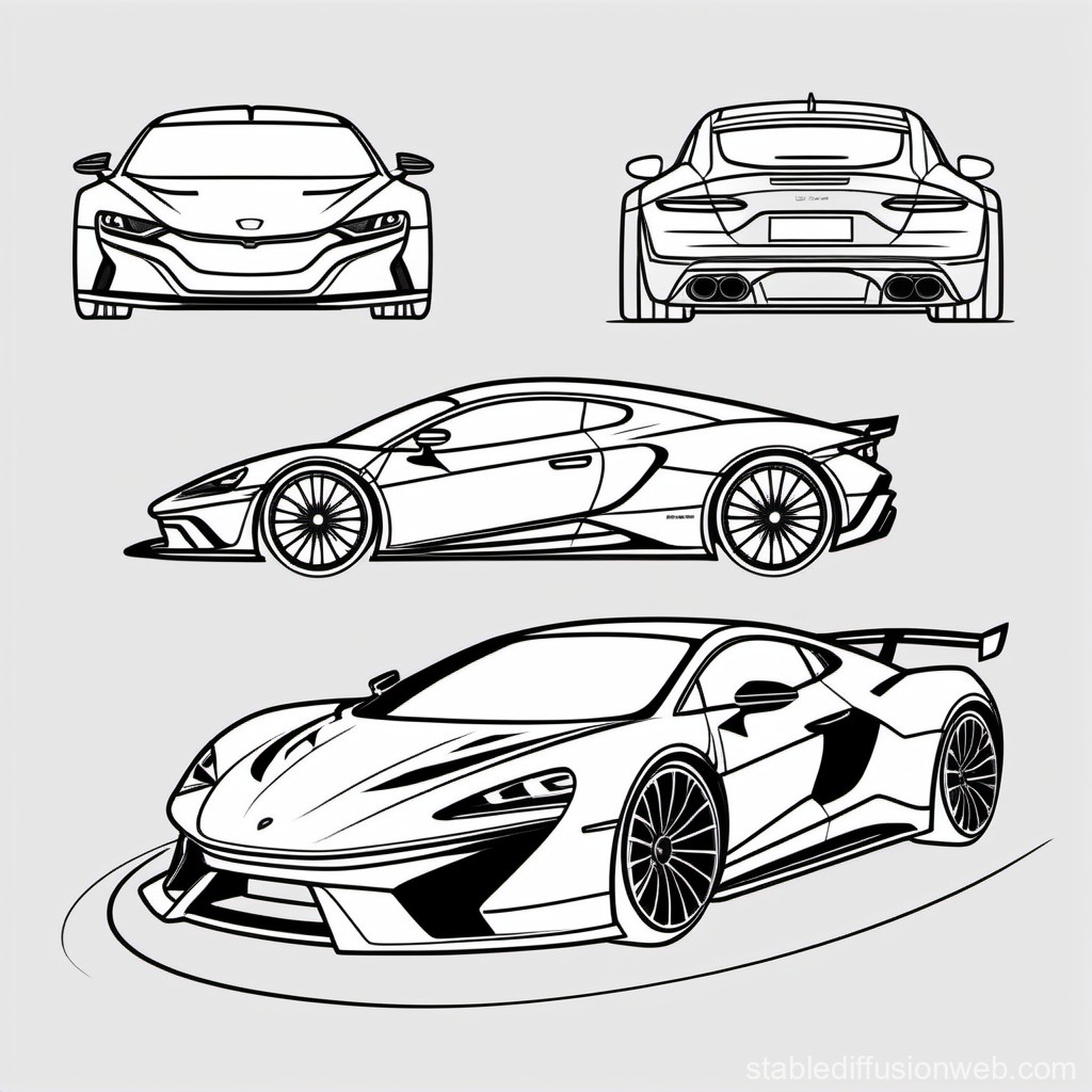Line Art of Modern Sports Cars from Multiple Angles