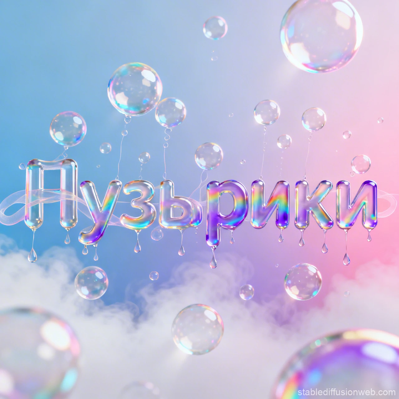 Liquid Glass Bubble Letters Floating in Soft Pastel Sky