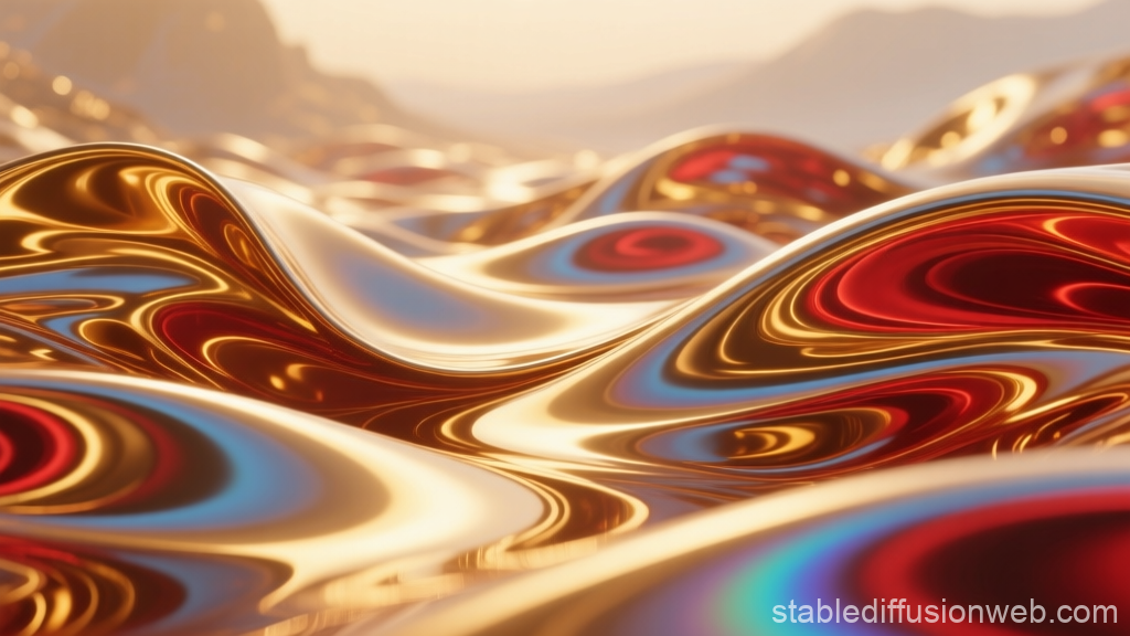 Liquid Mercury Waves with Red and Gold Reflections