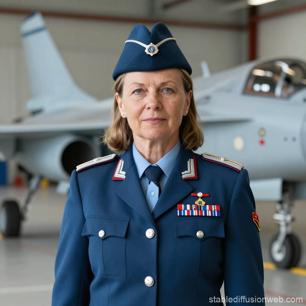 Lithuanian Air Commodore in Uniform with Fighter Jet
