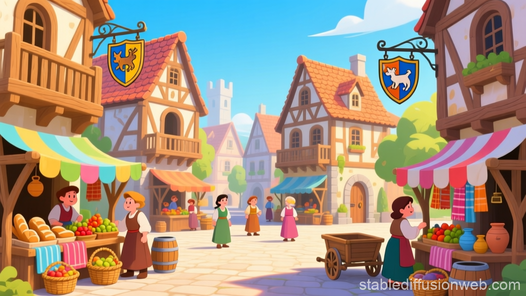Lively Fairy Tale Medieval Town Market Scene