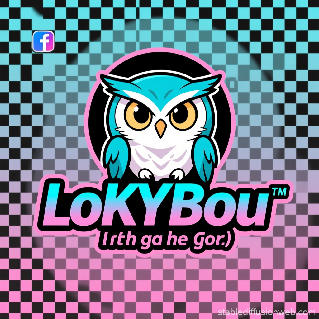 LoKYBou Owl Logo with Gradient Checkerboard Background