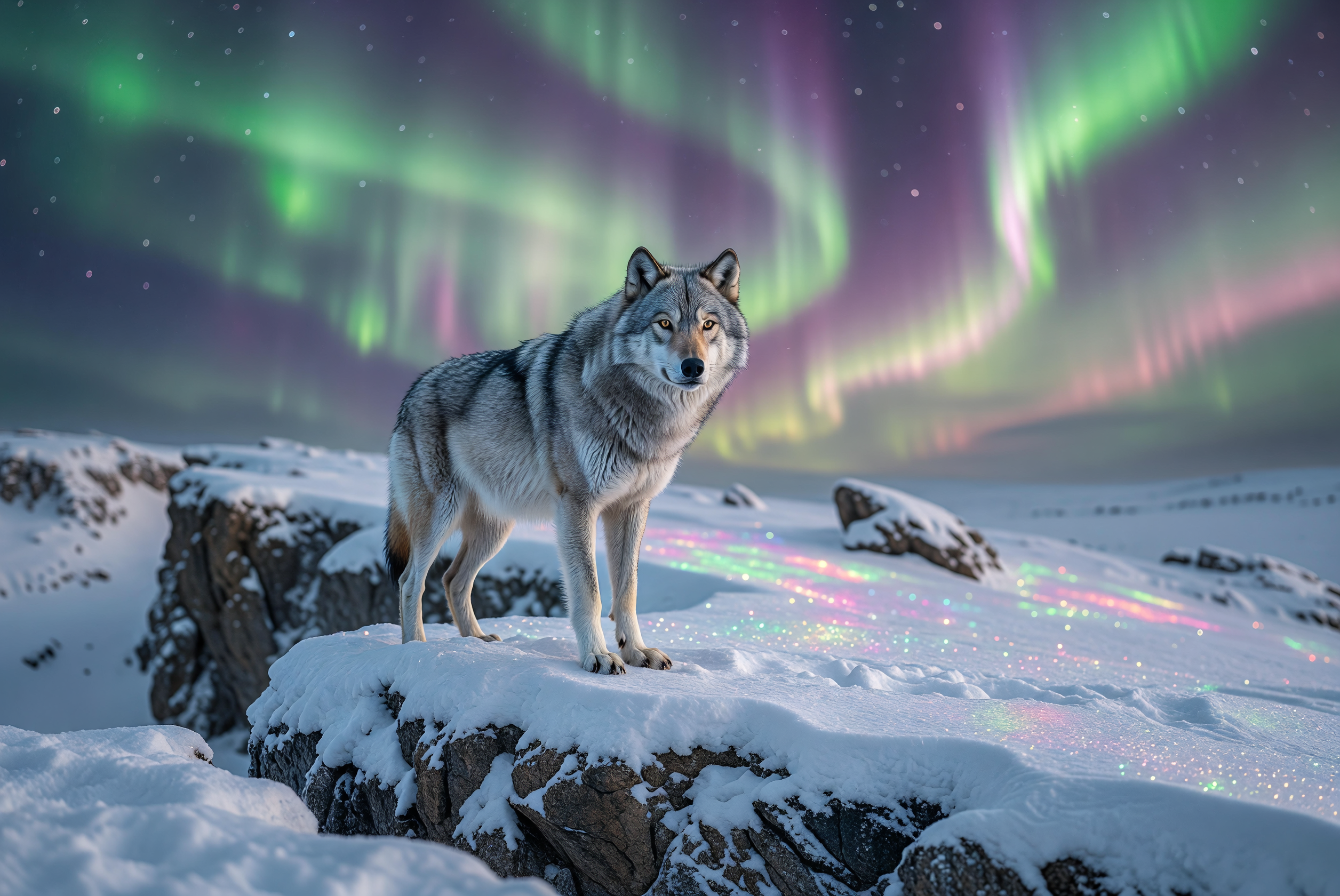 Lone Wolf Beneath the Northern Lights