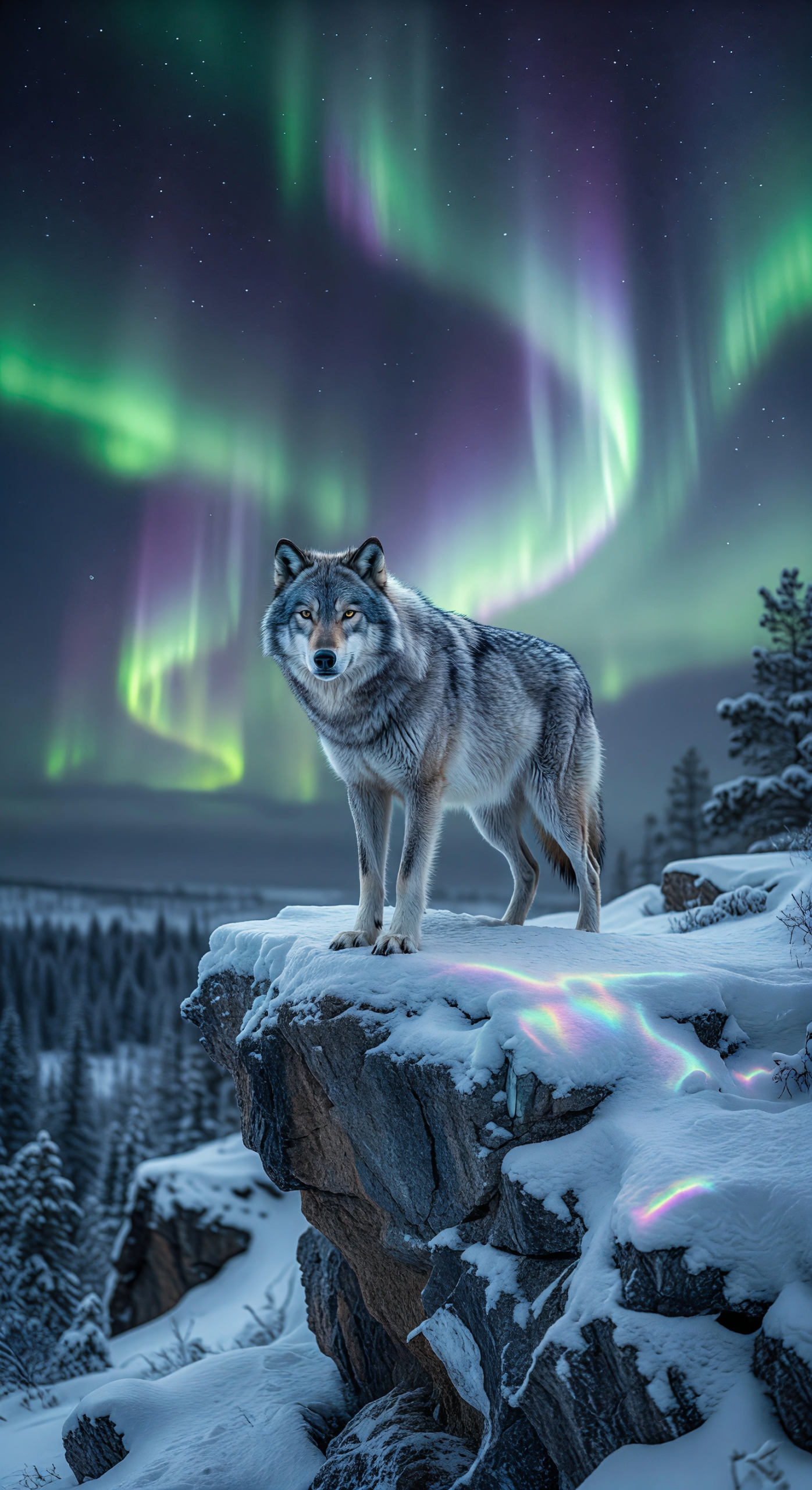 Lone Wolf Under the Northern Lights
