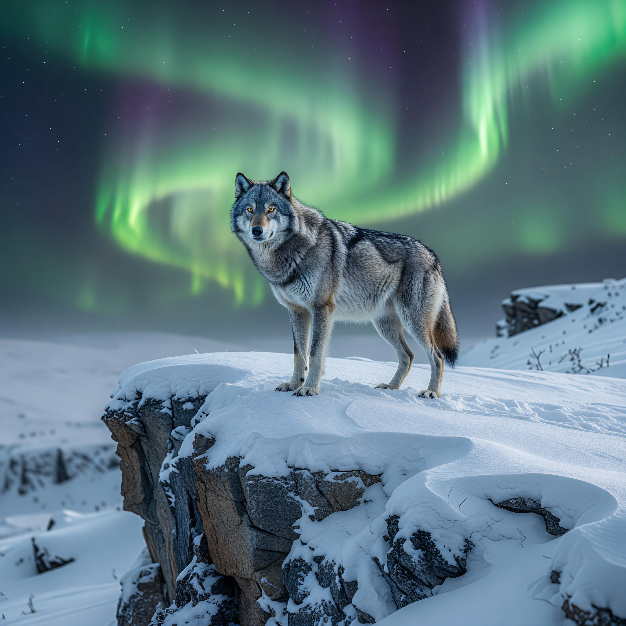 Lone Wolf Under the Northern Lights