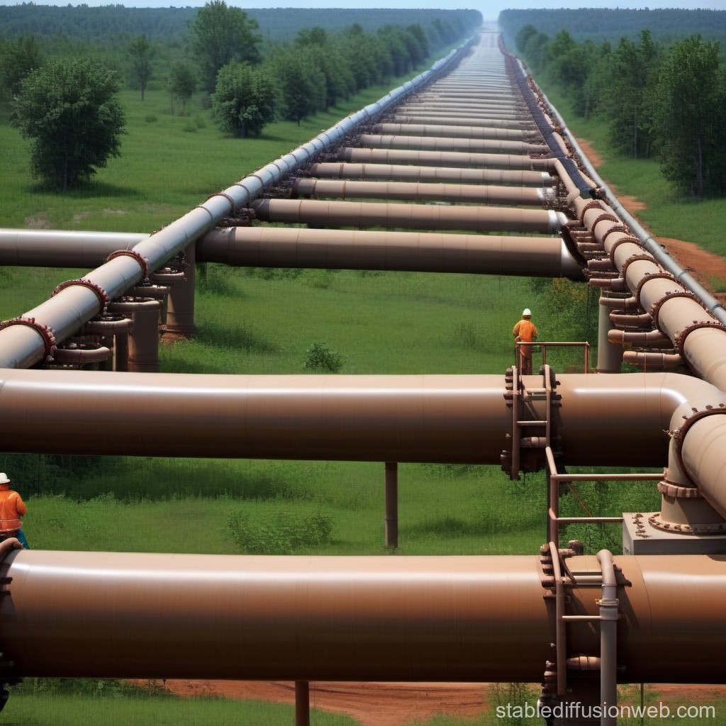 Long Industrial Pipeline Stretching Across Green Landscape