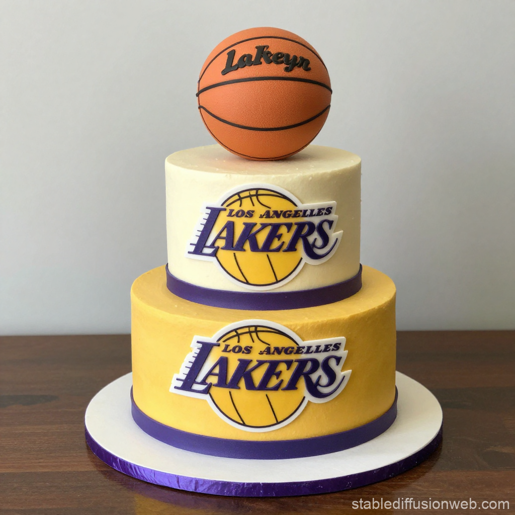 Los Angeles Lakers Themed Two-Tier Cake with Basketball Topper