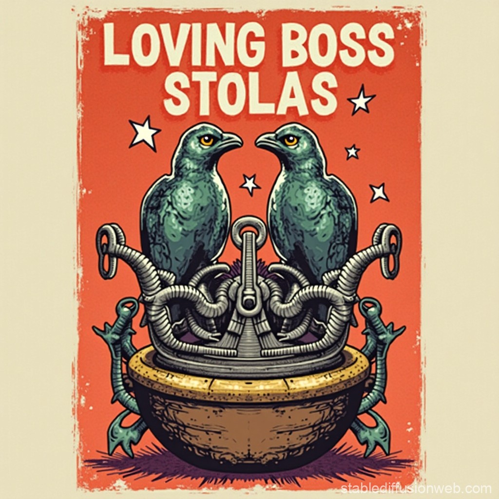 Loving Boss Stolas with Two Birds and Crown