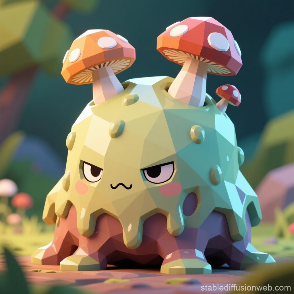 Low Poly Cute Goo Creature with Mushrooms