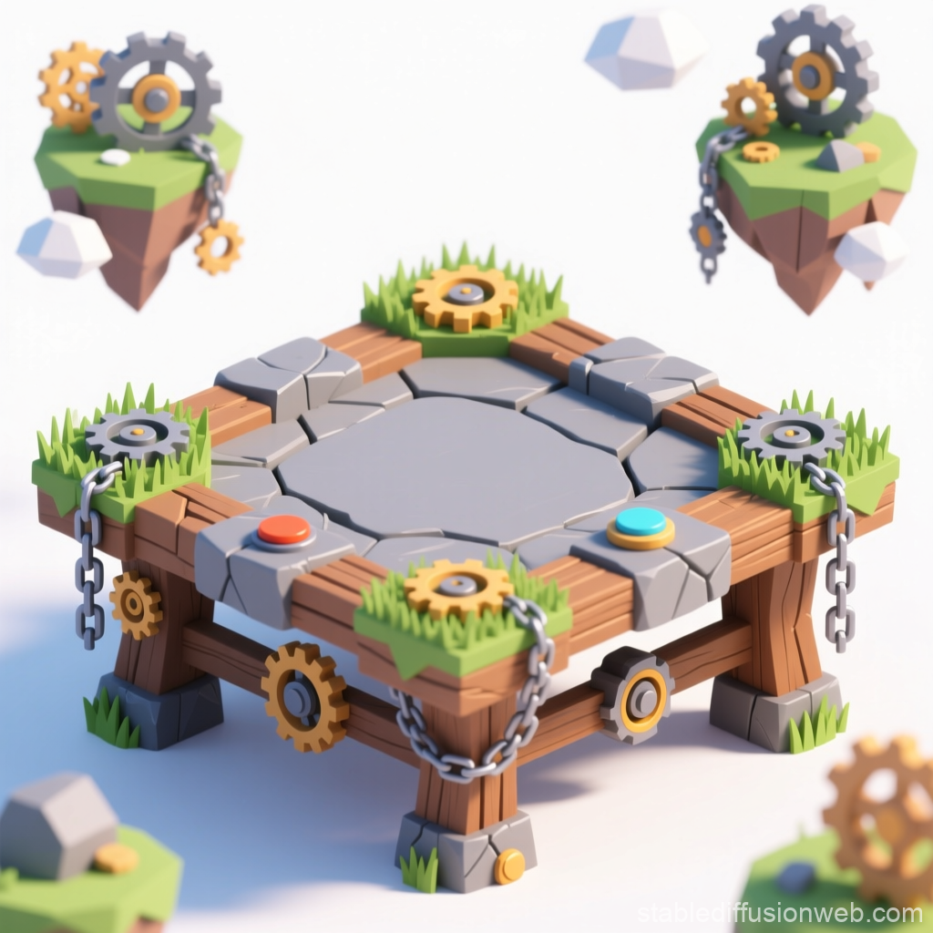 Low Poly Fantasy Game Platform with Gears and Chains
