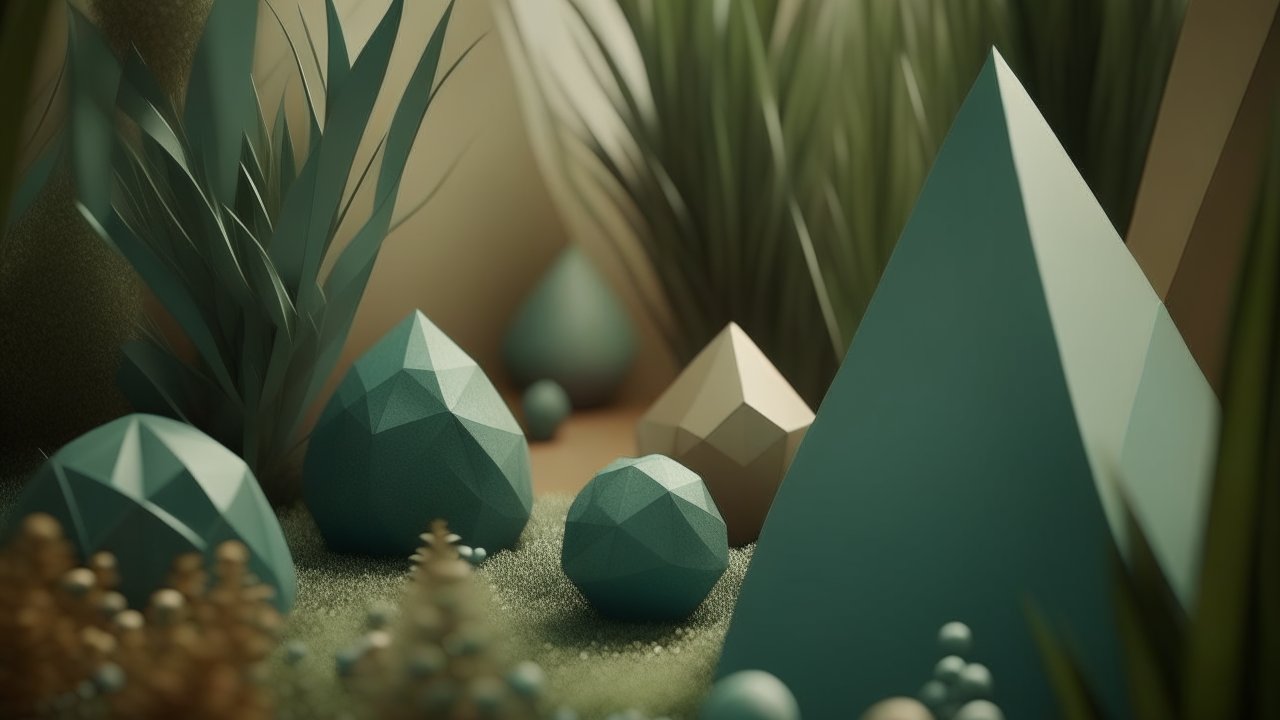 Low-Poly Geometric Shapes in a Soft Natural Setting