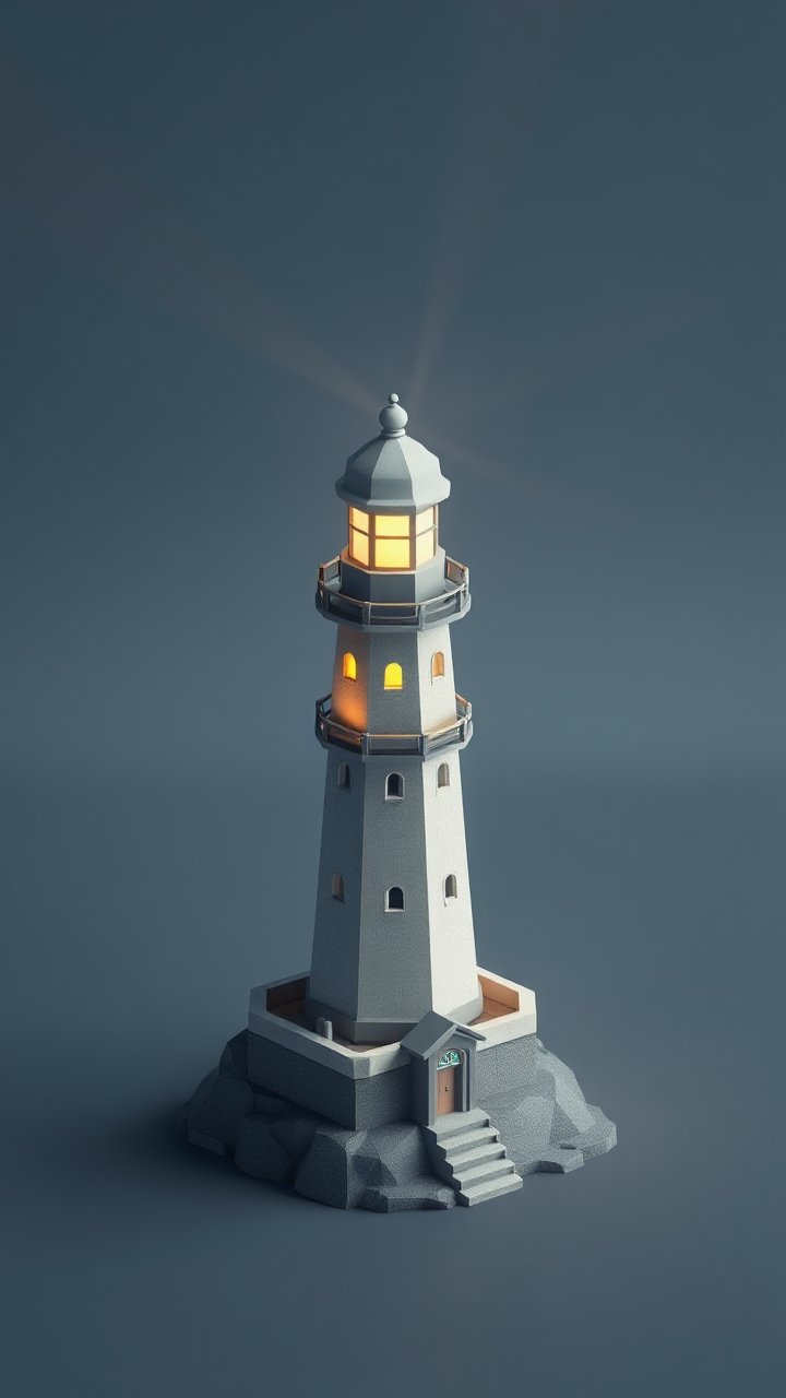 Low Poly Lighthouse with Warm Light Glow