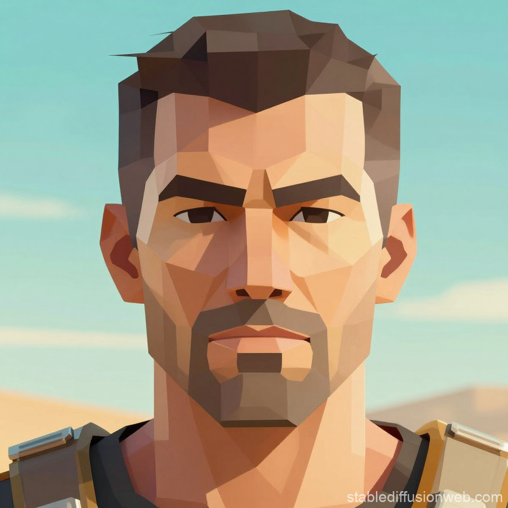 Low Poly Portrait of a Rugged Man in Desert