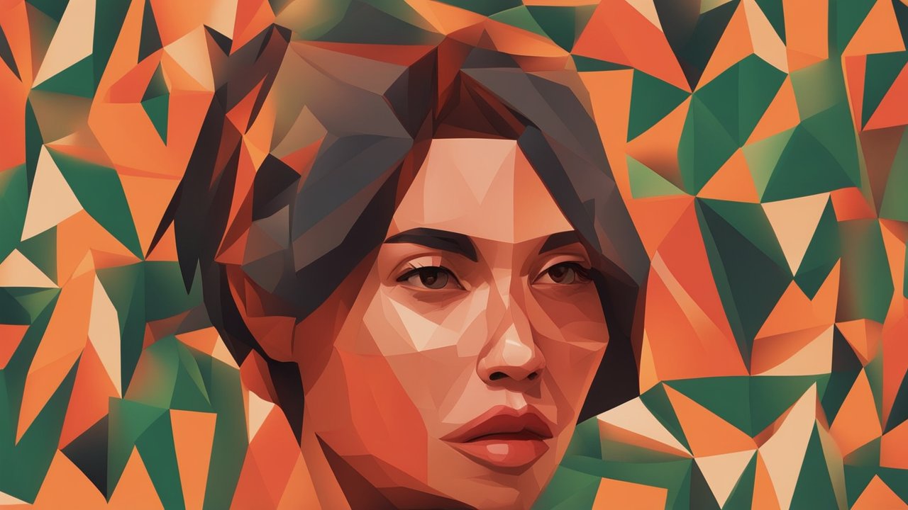 Low Poly Portrait of a Woman with Abstract Geometric Background