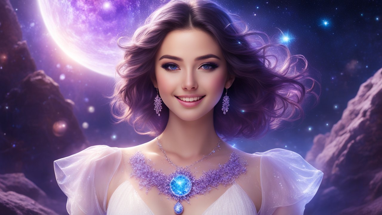 Luminous Beautiful Girl with Cosmic Jewelry