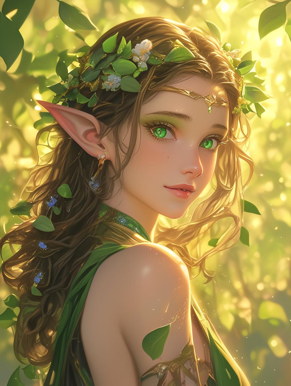 Luminous Elven Maiden in Enchanted Forest