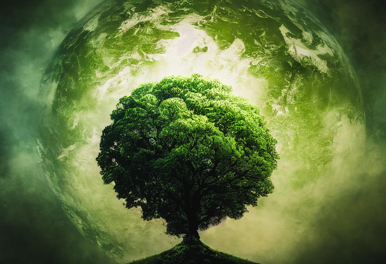 Lush Tree Against a Glowing Green Earth