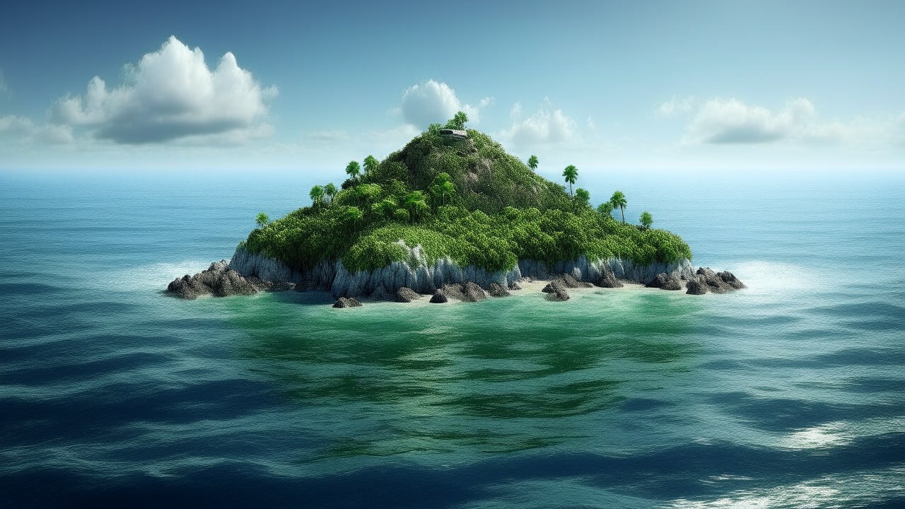 Lush Tropical Island Surrounded by Calm Ocean