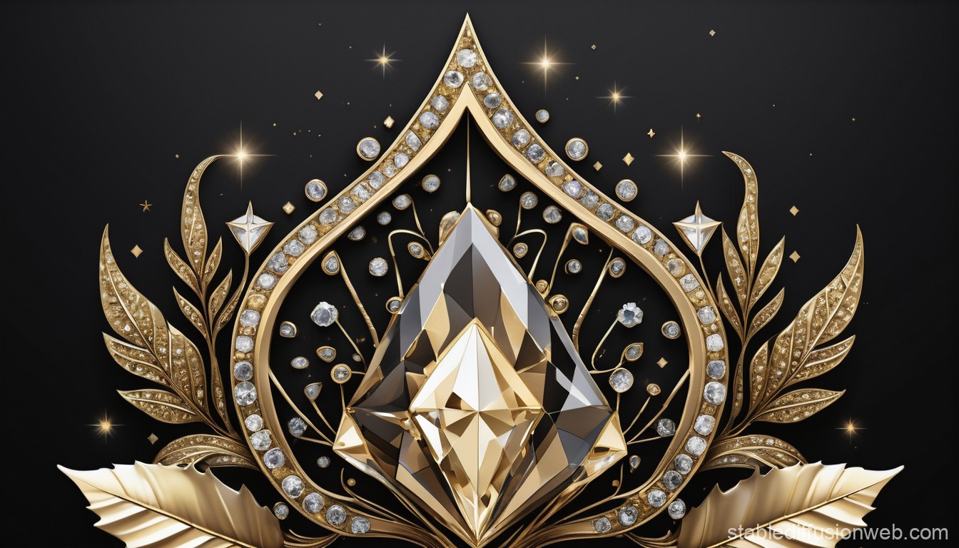 Luxurious Gold and Diamond Jewel Design on Black Background