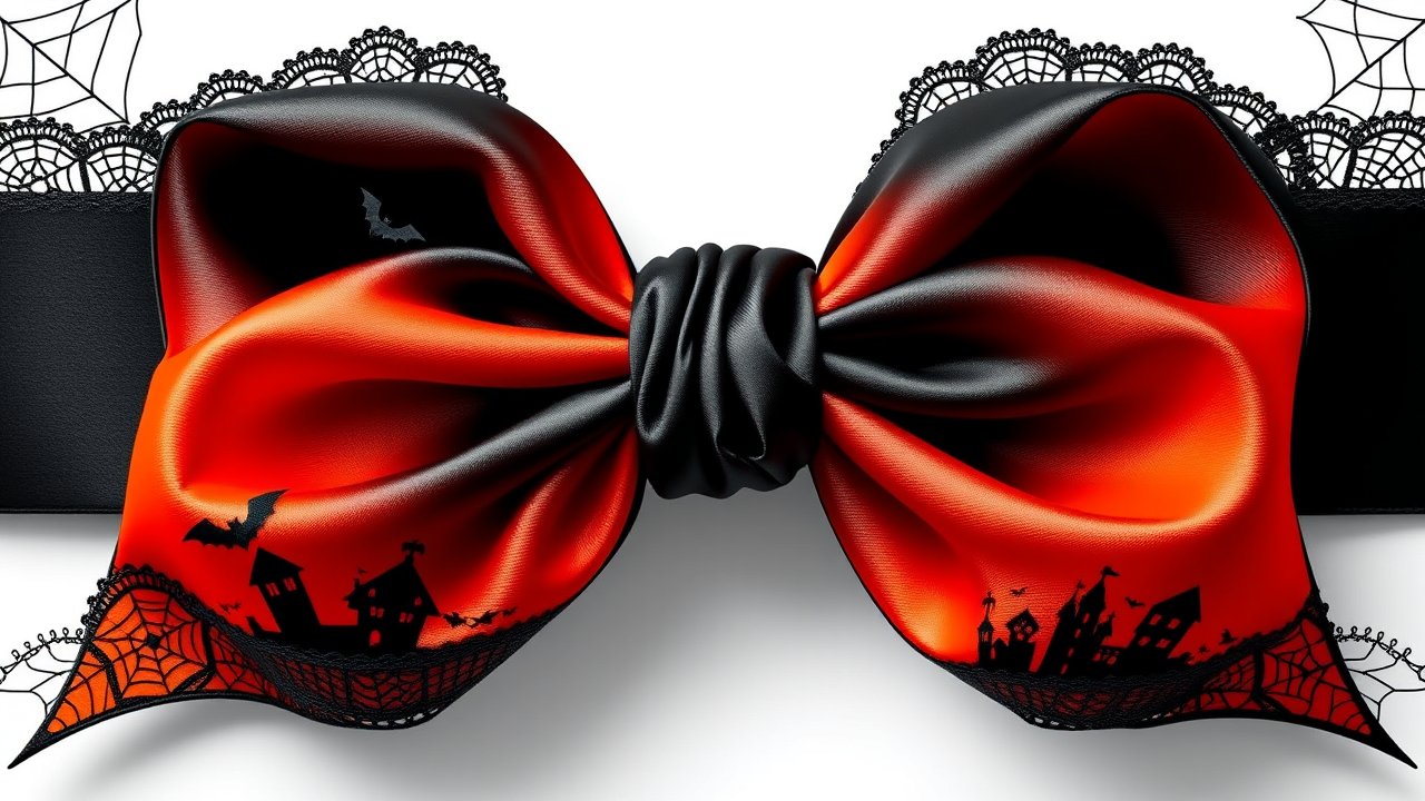 Luxurious Halloween-Themed Satin Bow Tie with Lace Details