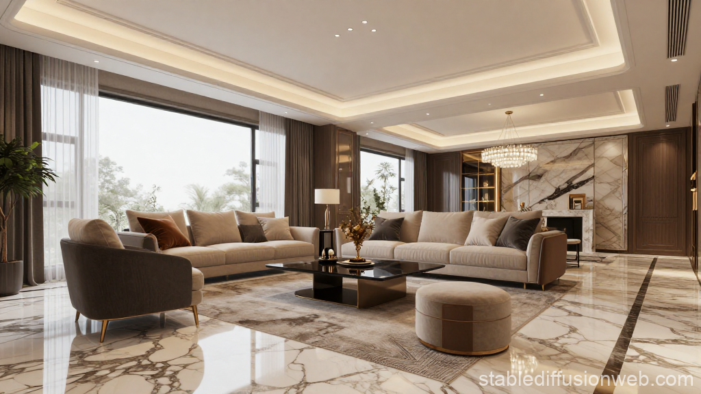 Luxurious Modern Living Room with Marble Flooring