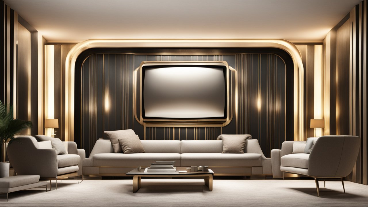 Luxurious Modern Living Room with Retro TV Wall