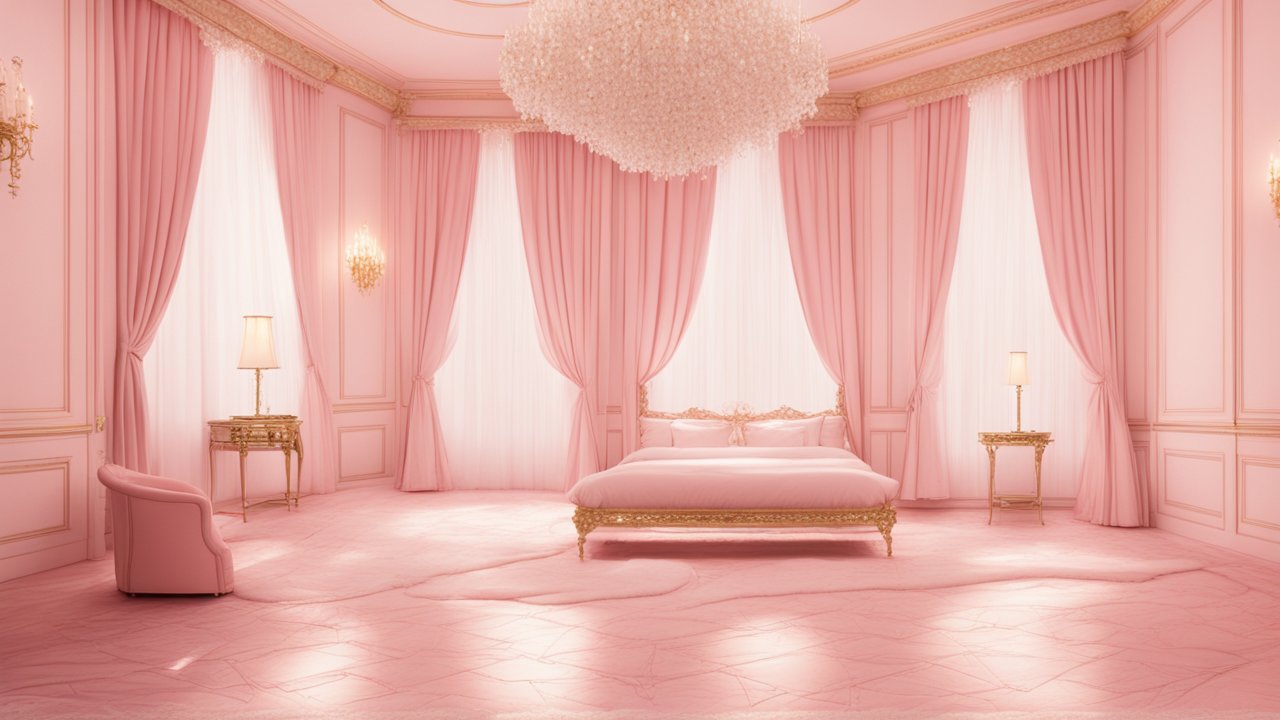 Luxurious Pink Bedroom with Elegant Gold Accents